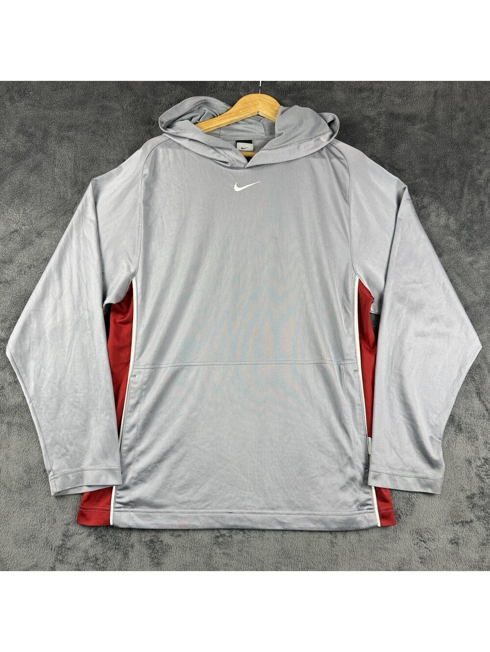 Y2K Nike Hoodie Center Swoosh Jersey Size M Gray Red Shiny Basketball VTG Street